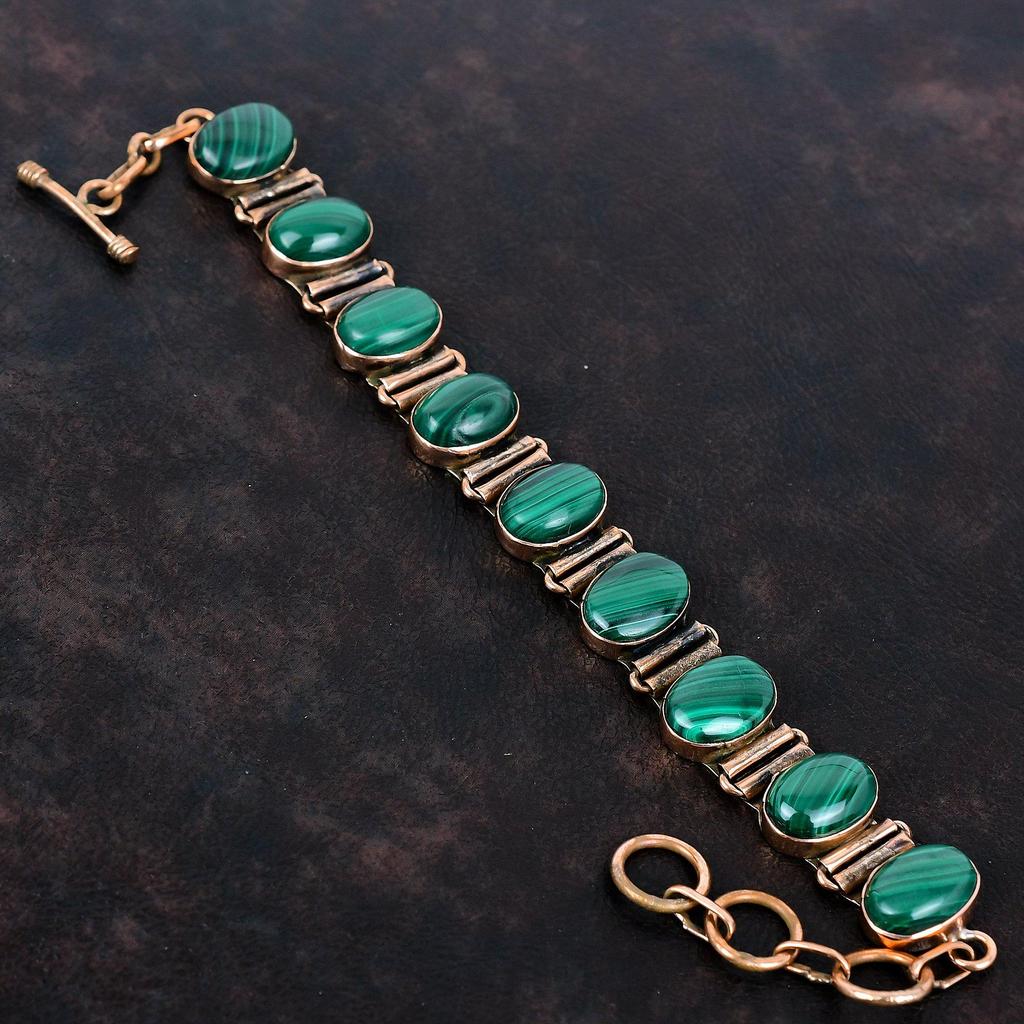Malachite Bracelet Copper Bracelet Handmade Gemstone Jewelry Adjustable Chain Bracelet Birthstone Bracelet Copper Jewelry Anniversary Gifts