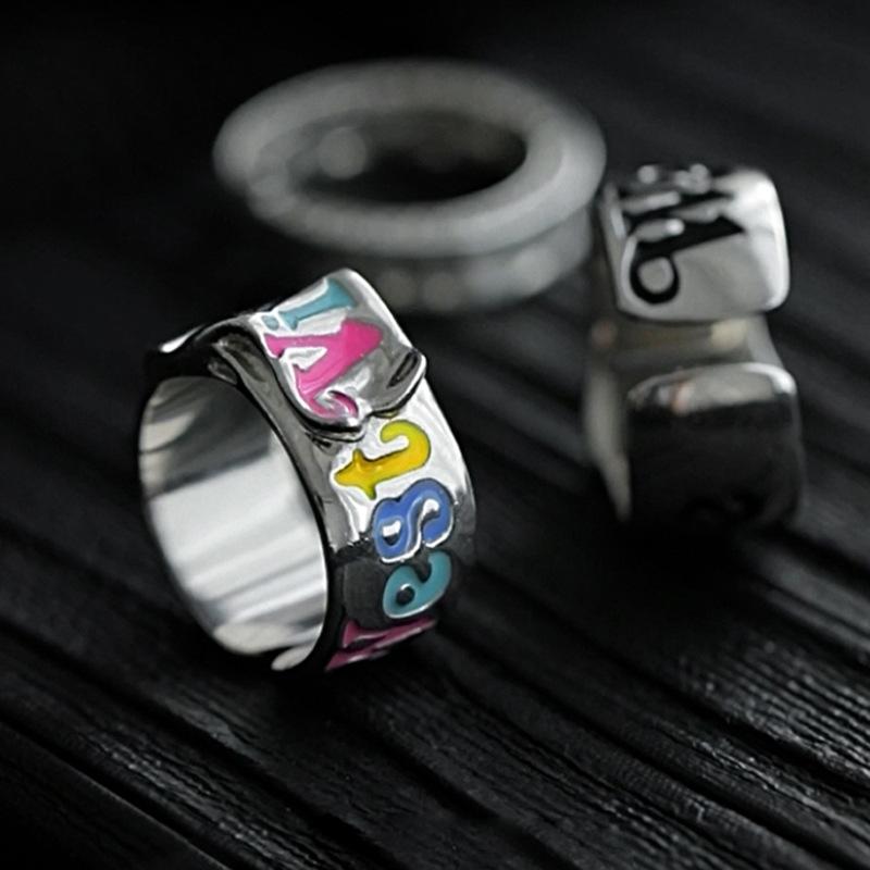 Rainbow Letter Belt Open Ring Niche Design Retro Personality High Sense Cold Wind Ring