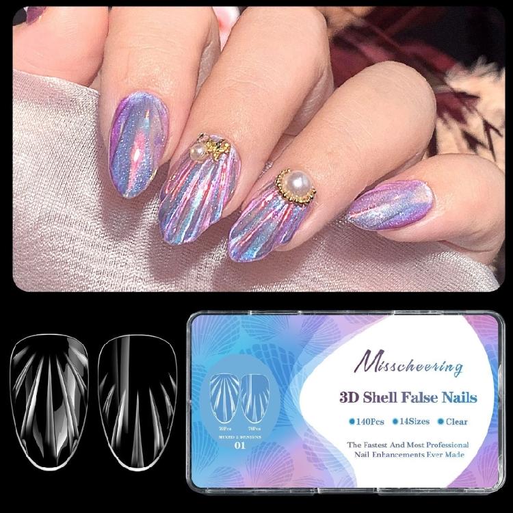 

3D Geometric Shell Pattern Press On Nail Almond Shape Artificial Nail SelfAdhesive Design Multiple Color Choices Material