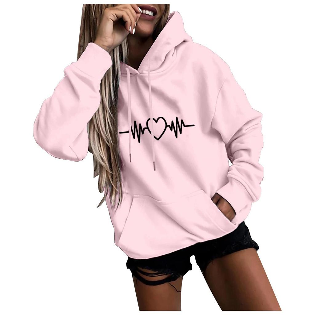 Kaixinjiuhao Women Fashion Casual Fun Print Hooded Sweatshirt Loose Sports Tops Pullover