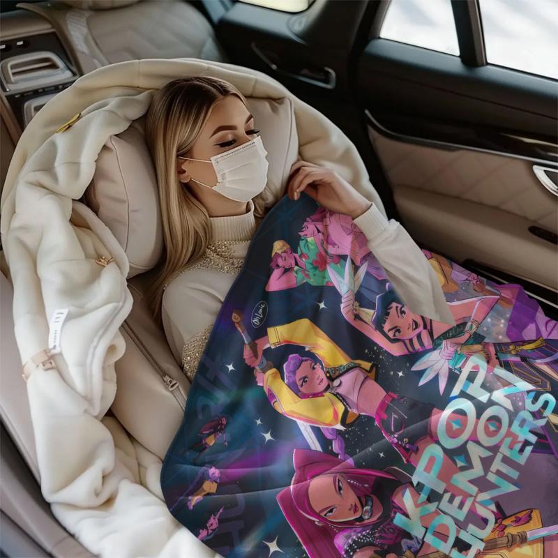 K-Pop Demon Hunters Regali per Fan Coperta Anime Coperta Plaid in Flanella Adatta Casa Tempo Libero Campeggio Viaggio Coperta Multifunzionale