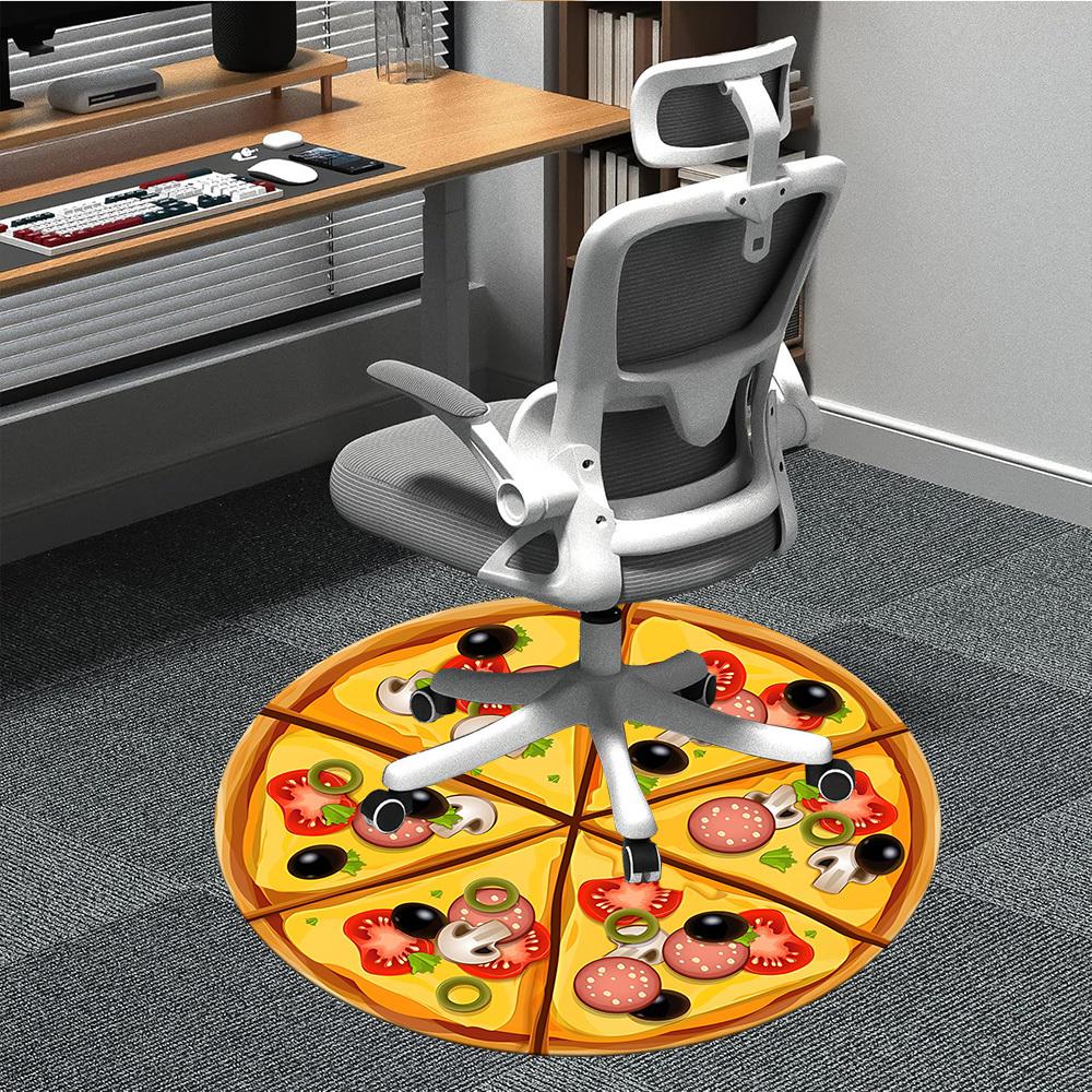 

1pc Pizza Print Chair Carpet for Office, Round Polyester Mat, Indoor Decor for Office, Easycare Fabric, Washable Non-slip Area Carpet 80cm