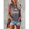 Women's Printed Tank Top T-shirt with Patterned Short Sleeves, Women's Sleeveless Round-neck T-shirt