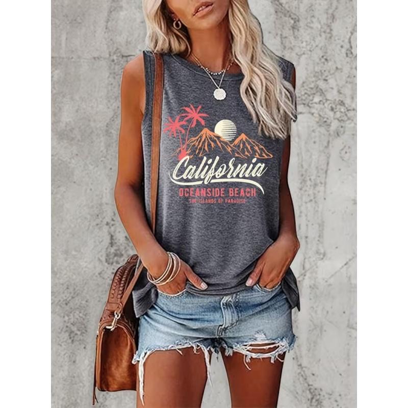 Women's Printed Tank Top T-shirt with Patterned Short Sleeves, Women's Sleeveless Round-neck T-shirt