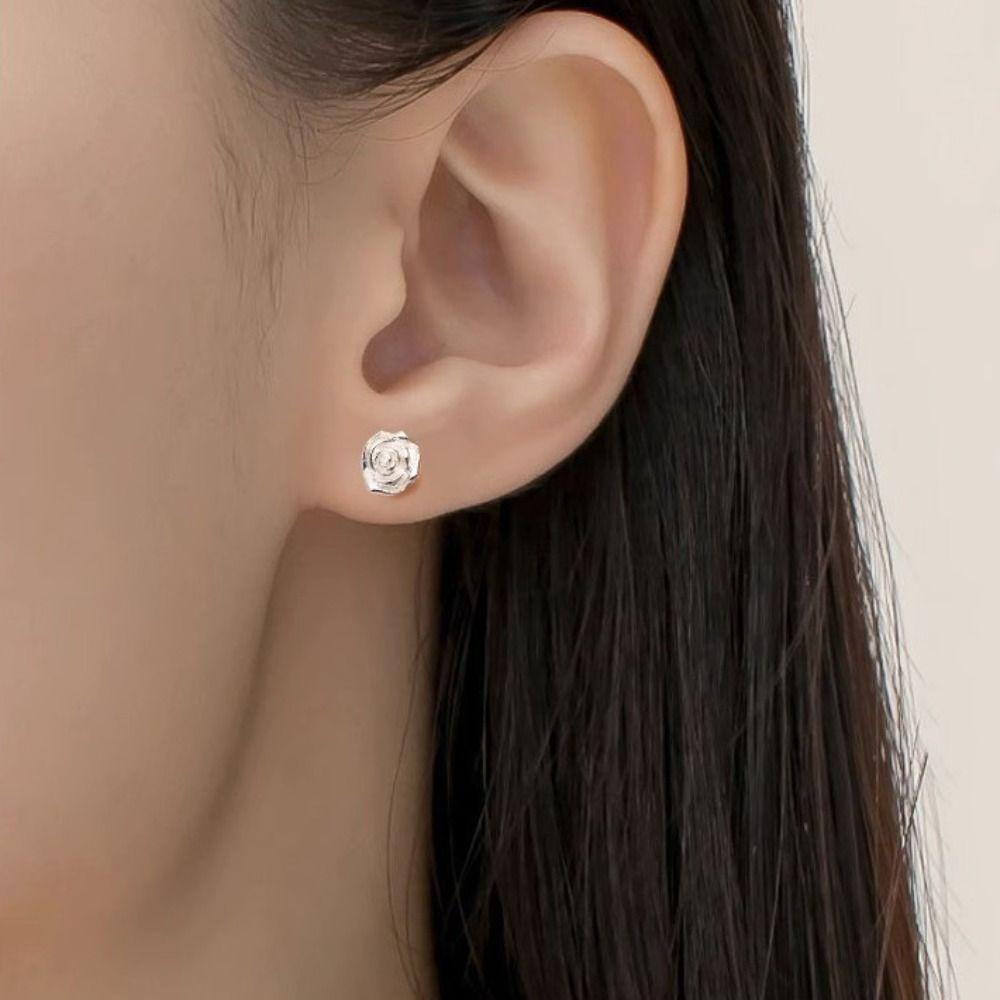 

Retro Silver Flower Earrings Ear Studs Camellia Earrings Studs Rose Stud Earrings Men rose