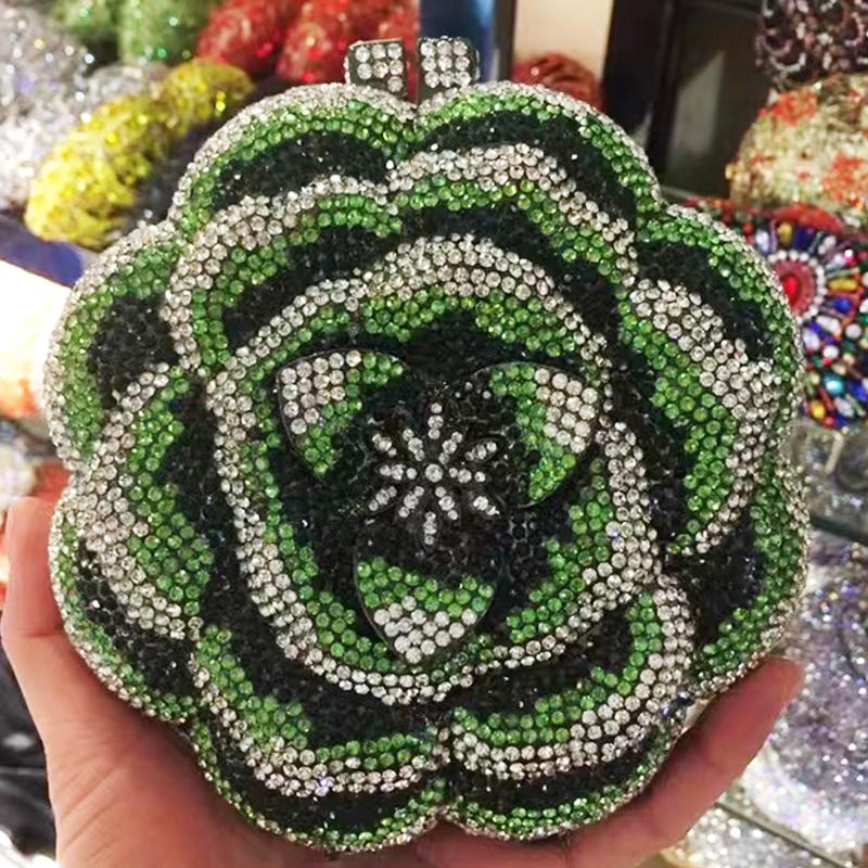 Blue Flower Diamond Multicolored Foral Evening Clutches Purse Luxury Crystal Women Metal Wedding Prom Handbags Rhinestone Bag