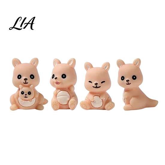 Healing Atmosphere Ornaments 4Pcs Mini Kangaroo Figurines, Cute Resin Animal Miniature for Decorative Tabletop Items Fairy Garden Decor, DIY