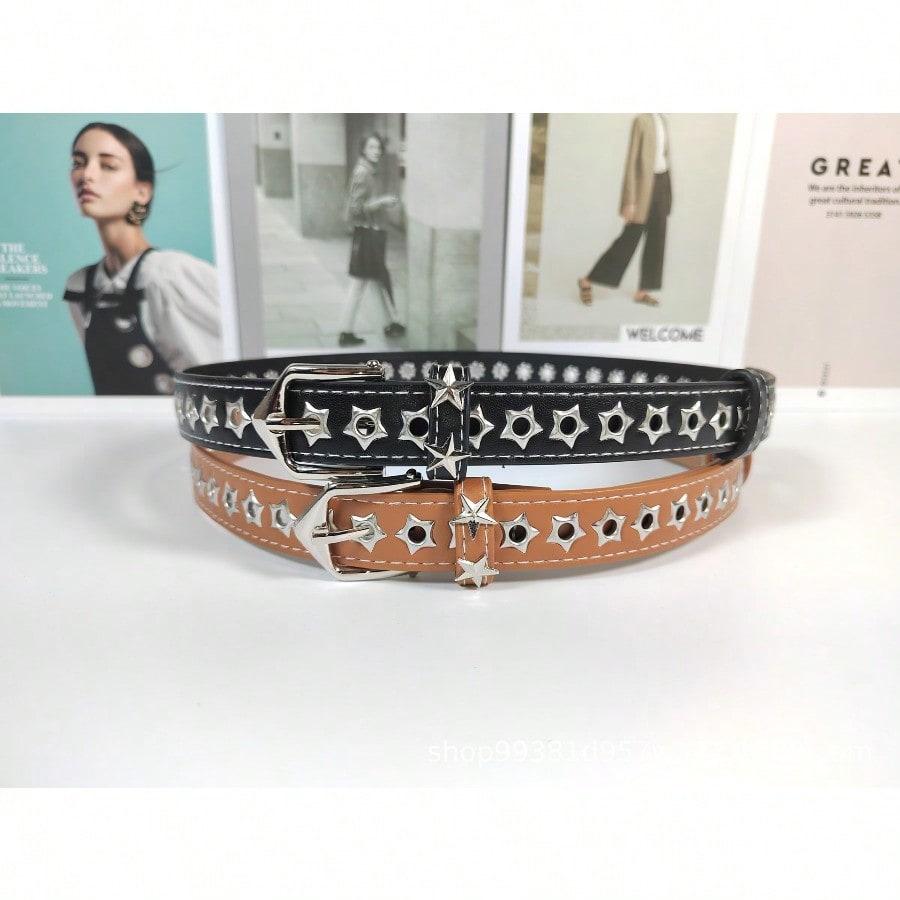 Star full hole denim hollow out fashion no punching needle buckle waistband belt