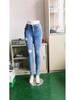 Women's Light Wash Stretch Ripped Mid-High Waist Jeans with 4-Button Design