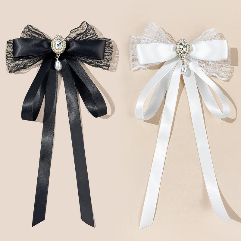 New Black Bow Tie Shirt Collar Pins Crystal Bowknot Ribbon Brooches For Women Wedding Party Necktie Accessories