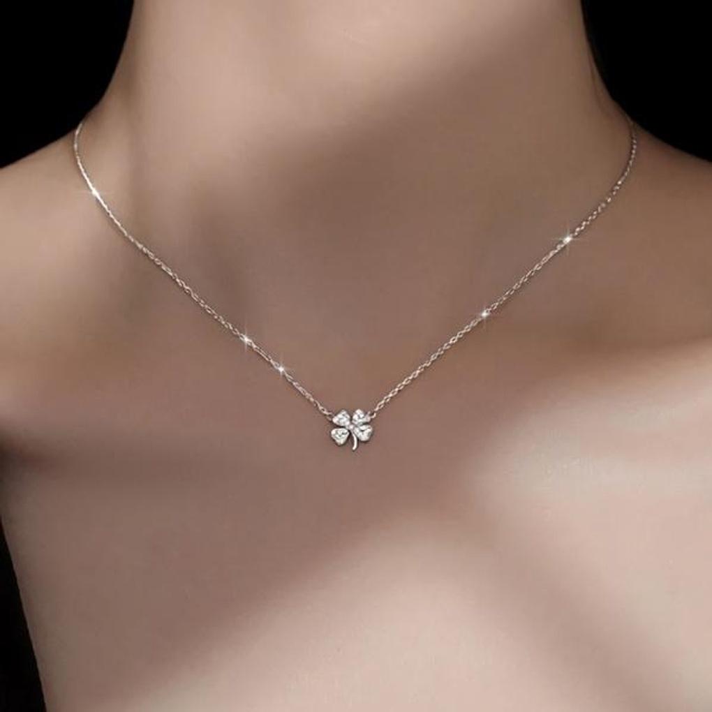 Damen Sommer Kleeblatt Anhänger Silber Halskette