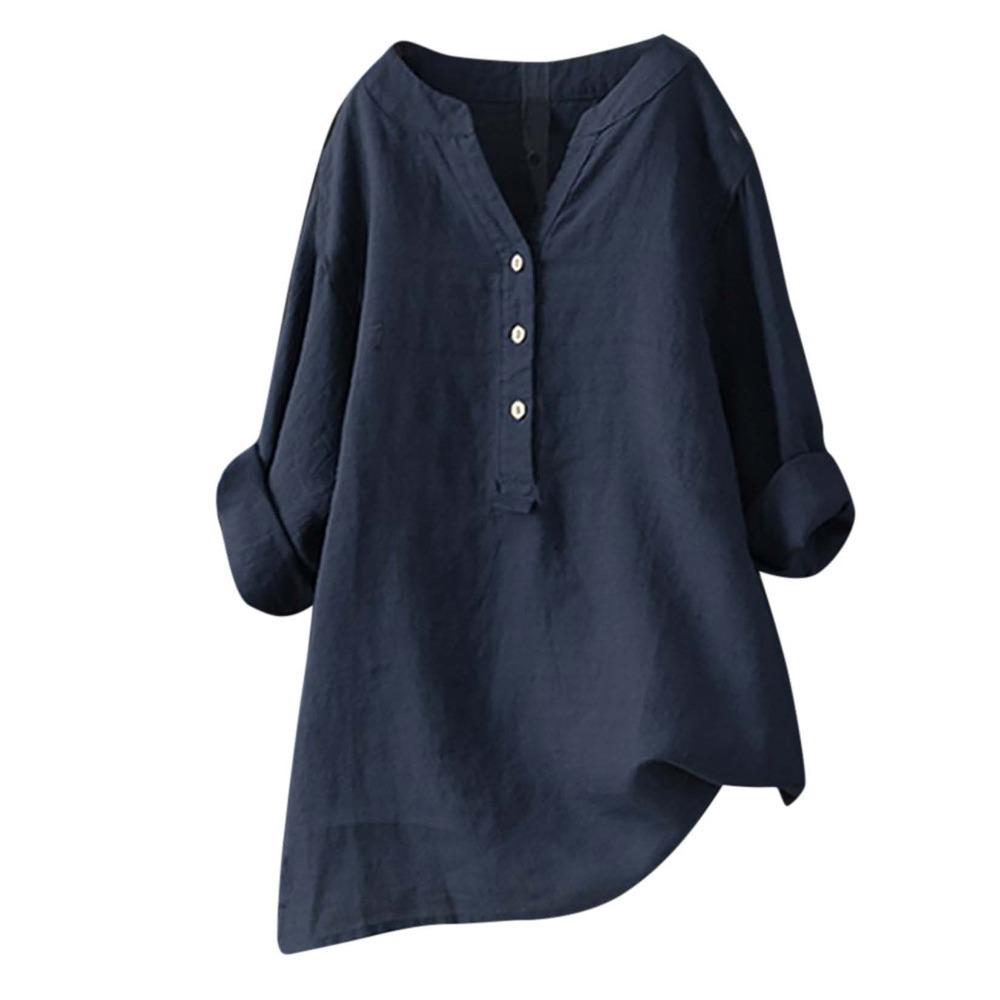 Women's V Neck Long Sleeve Linen Shirt Loose Fit Casual Commuter Blouse for All Occasions