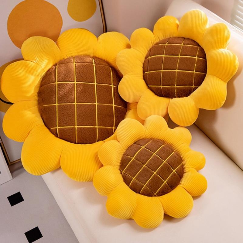 Soft Plushie Flower Throw Pillow, Large Yellow Decorative Cushion for Living Room and Office