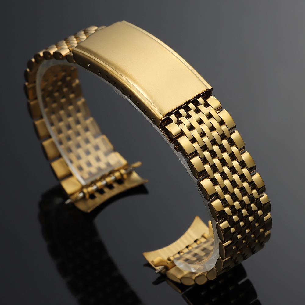 18mm 19mm 20mm Stainless Steel Watch Bracelet for Omega Seamaster for Speedmaster Men's Silver Gold Curved End Metal Watch Strap