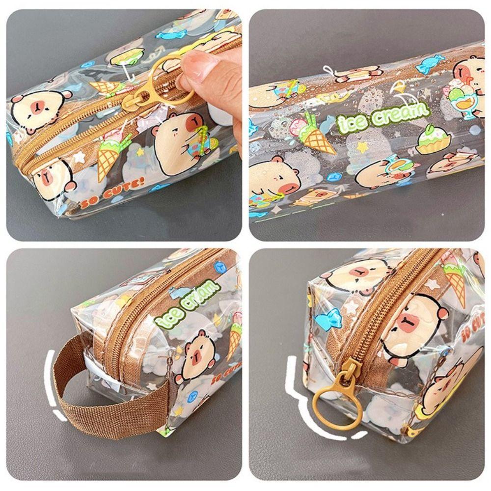 Kawaii Capybara Pen Bag Cartoon Stationery Storage Bag Transparent Pencil Case  Student Gift
