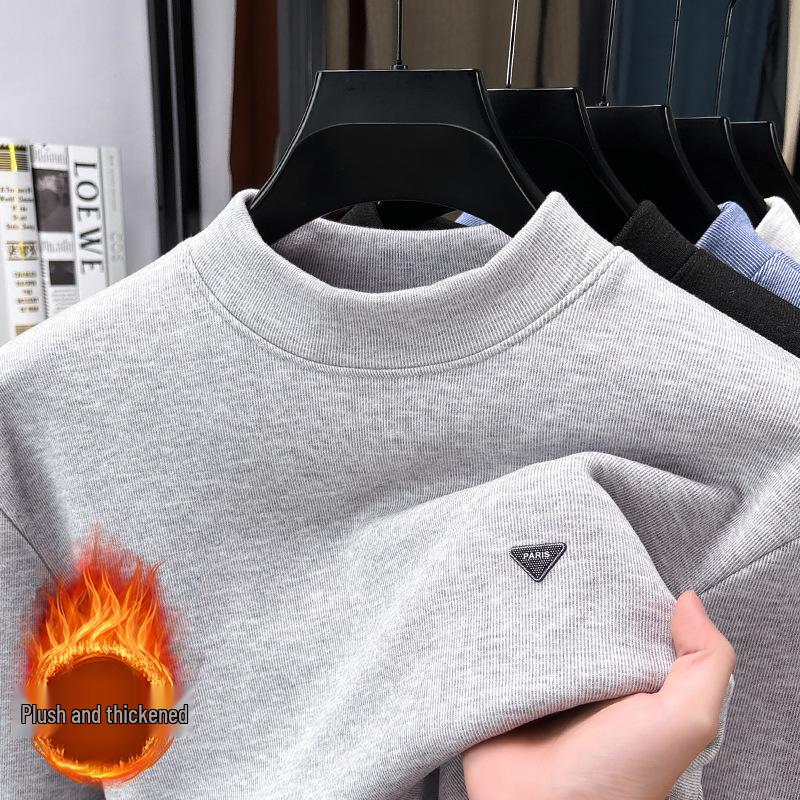 Men s Anti-Pilling Half-High Collar Sweater: Velvet-Enhanced, Warm Base Layer for 2025 Autumn/Winter. 3XL