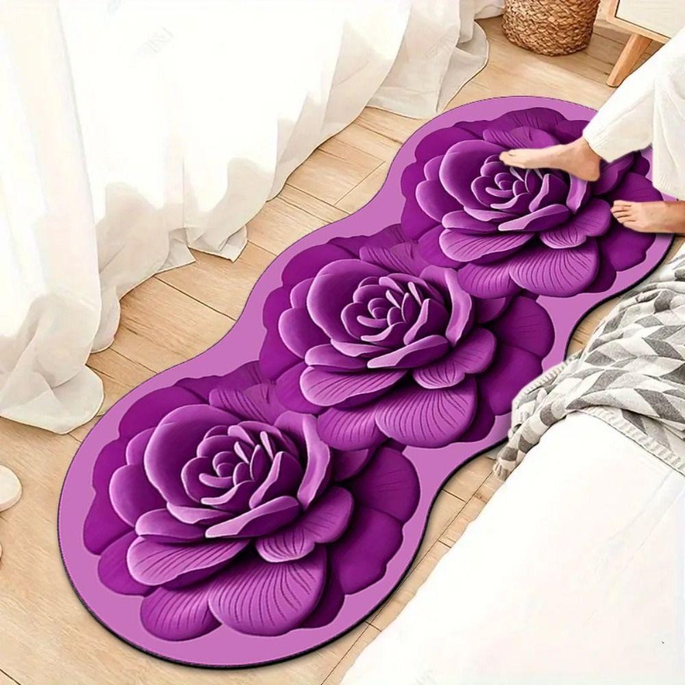 Non-slip Rose Floor Mat 3D Flower Carpet Creative Bedside Carpet  for Bedroom Living Room