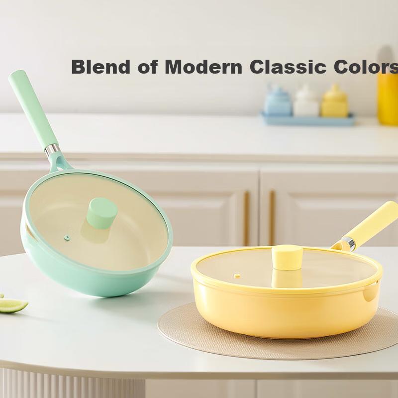 JD Original Non-Stick Frying Pan, Steak And Egg Cooking Tool, Breakfast Pancake Maker, Deep Ceramic Pan, 24cm Yellow