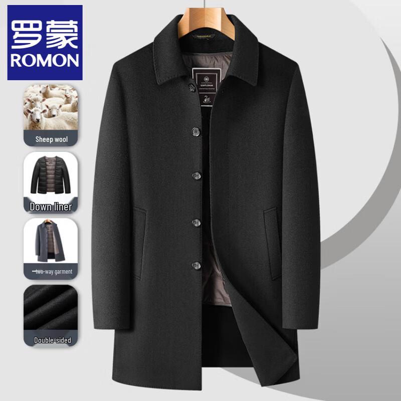 Romon Men s Mid-Length Double-Faced Wool Blend Coat with Detachable Down Liner 5XL