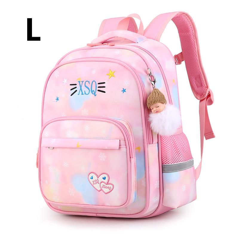 Girls' School Backpack with Cute Doll Pendant Gradient Princess Backpack Nylon Student School Bags Suitable for Ages 1-3-6 Book