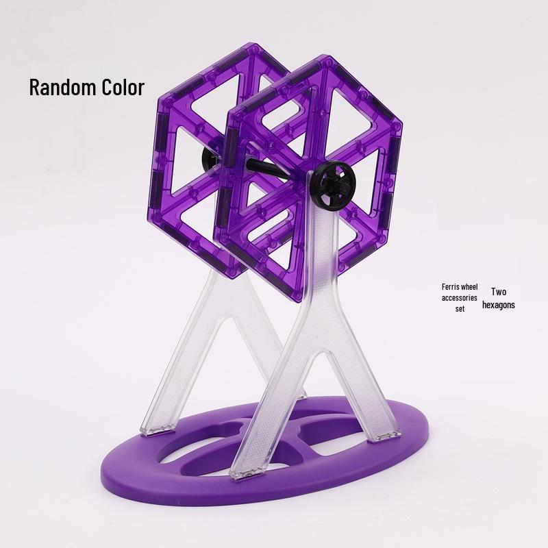 Stained Glass Magnetic Tiles Refill Pack: Educational Magnetic Stickers & Wooden Building Blocks Puzzle, Ferris Wheel, and Small Car.