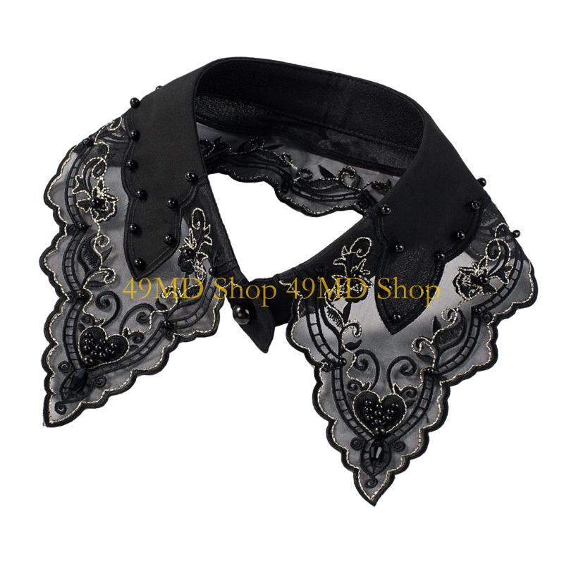 

49MD Decorative Detachable Collar With French Embroidery And Cultured Pearls Comfortable Polyester Clothing Enhancer
