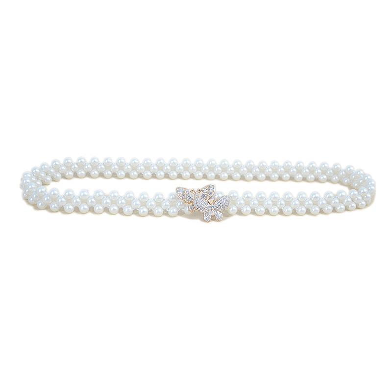 Meier Women's Belt Elastic Pearl Rhinestone Butterfly Slim Waist Cincher