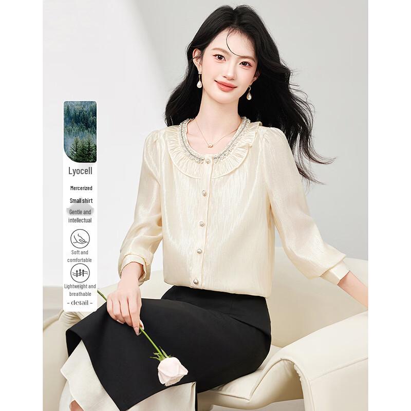 Women s Silky Lyocell Blend Round Neck Shirt S