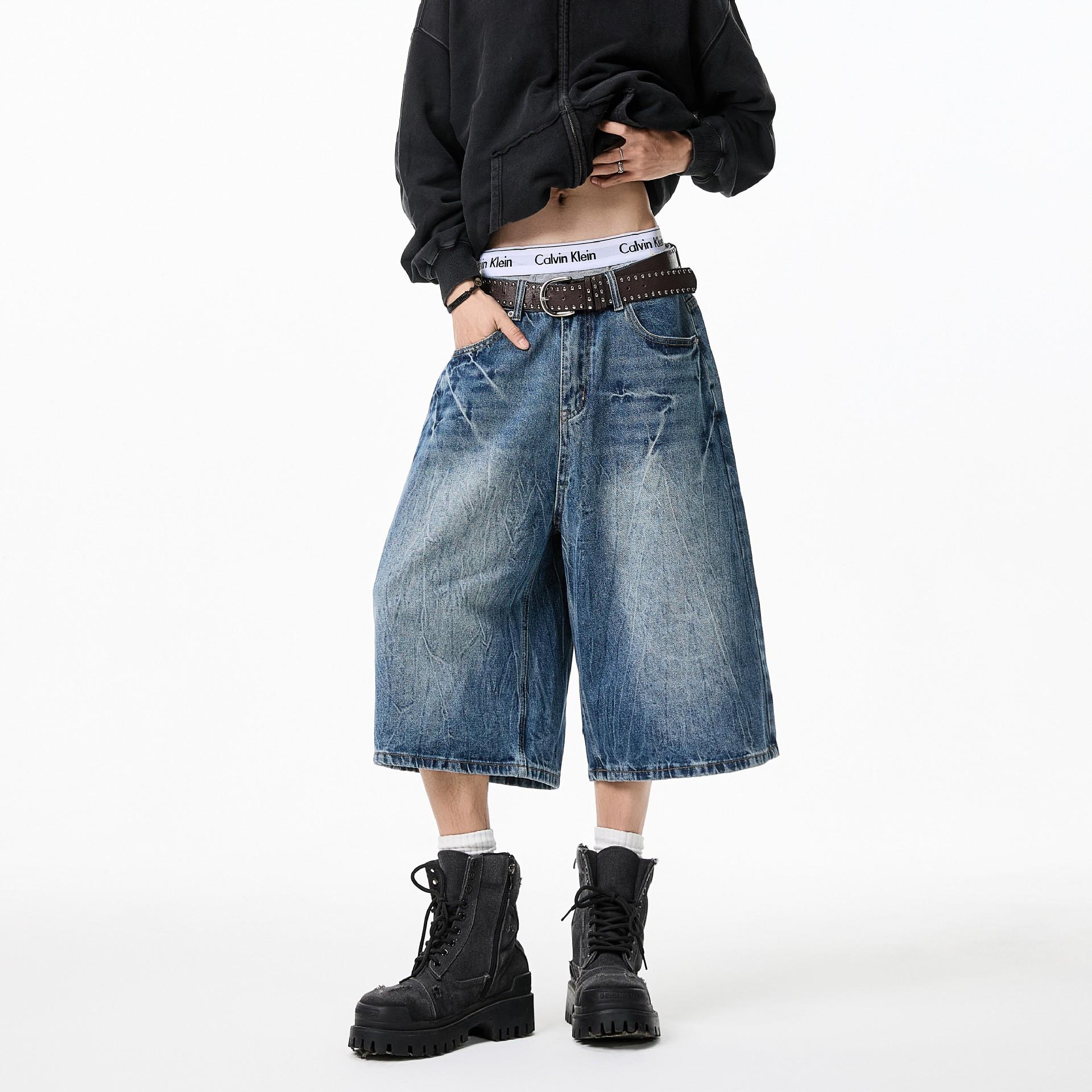 

Унисекс джинсы из денима с узором молнии и заклепками - Модный свободный крой для весны/лета XXXL синий