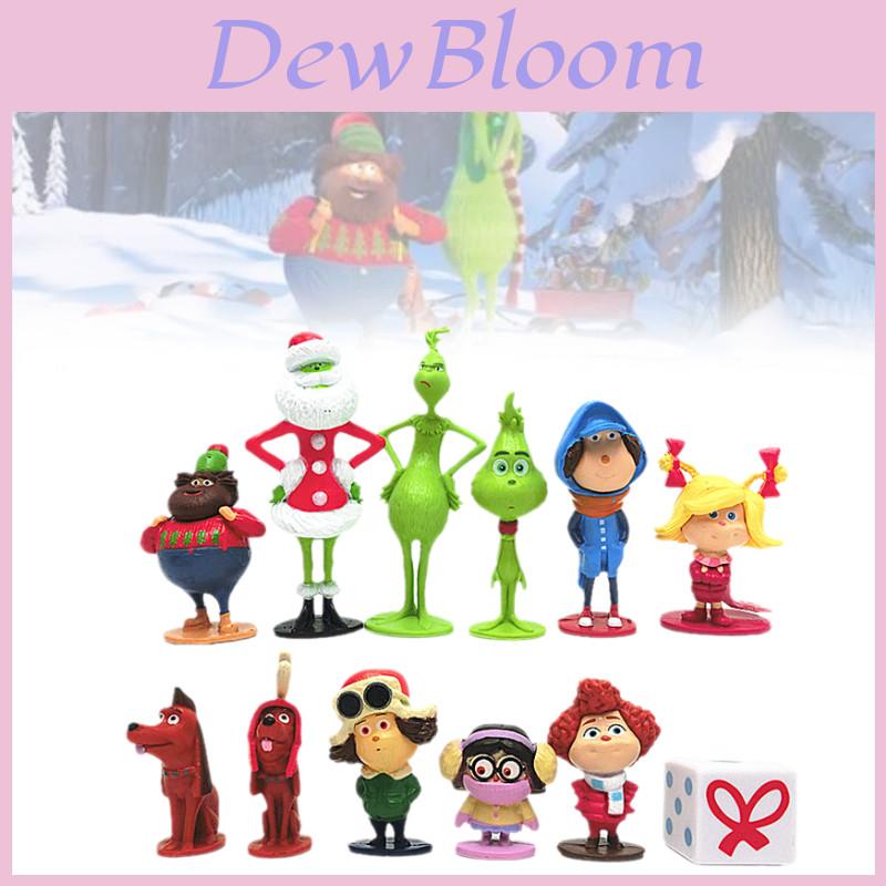 12 Adorable Grinch Figurines Christmas Themed Green Furry Characters Collectible Decor