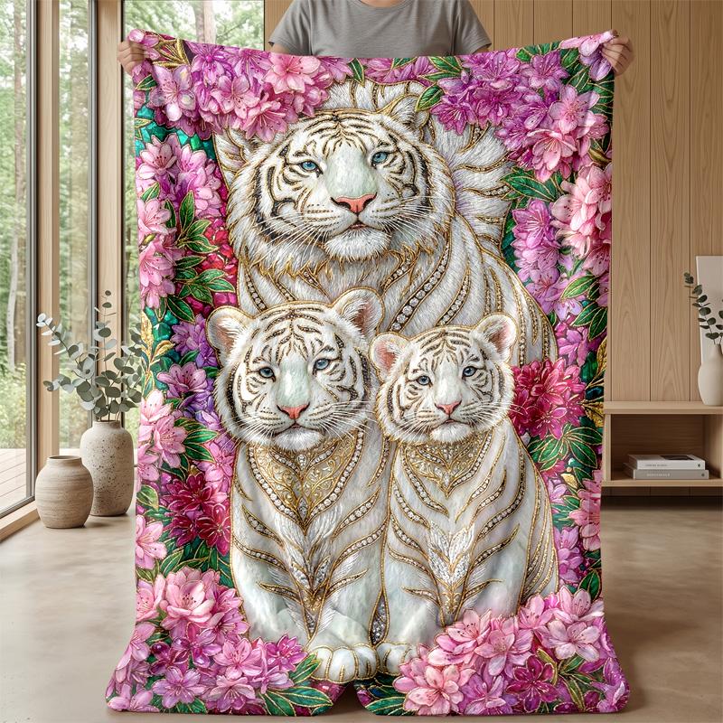 Tiger Family Sunset 1 Theme blanket Lightweight Warm Flannel Blanket Decorative Throw Blanket for Home Decoration