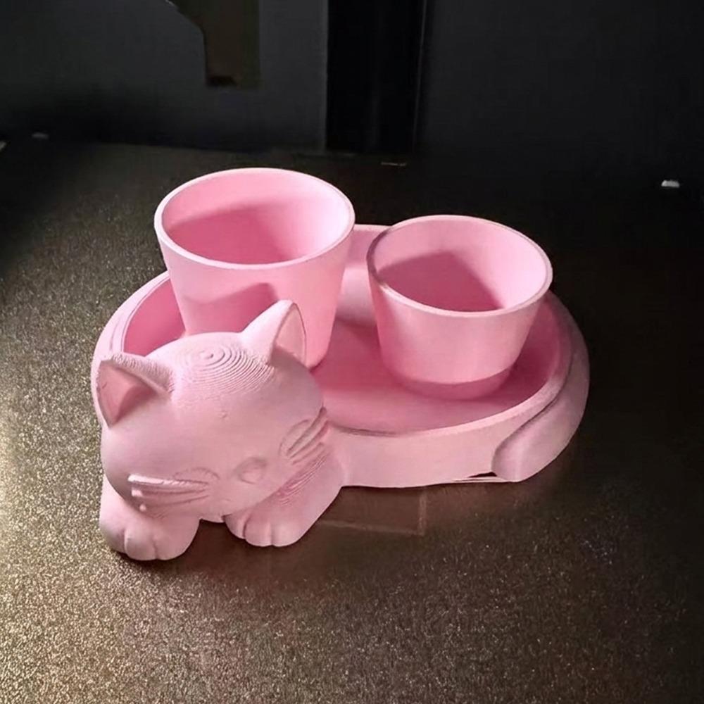 3D Printed Cat-Shaped Flower Pot Cute Animal Mini Potted Plant Jewelry Tray Indoor/Outdoor Use