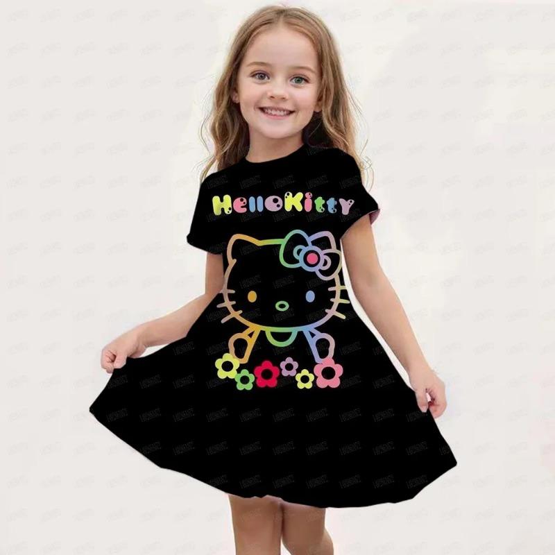Summer New Children's Clothing Hello Kitty Printed Sleeveless Dress For 3-14 Year Old Girls Casual Breathable Princess Dress
