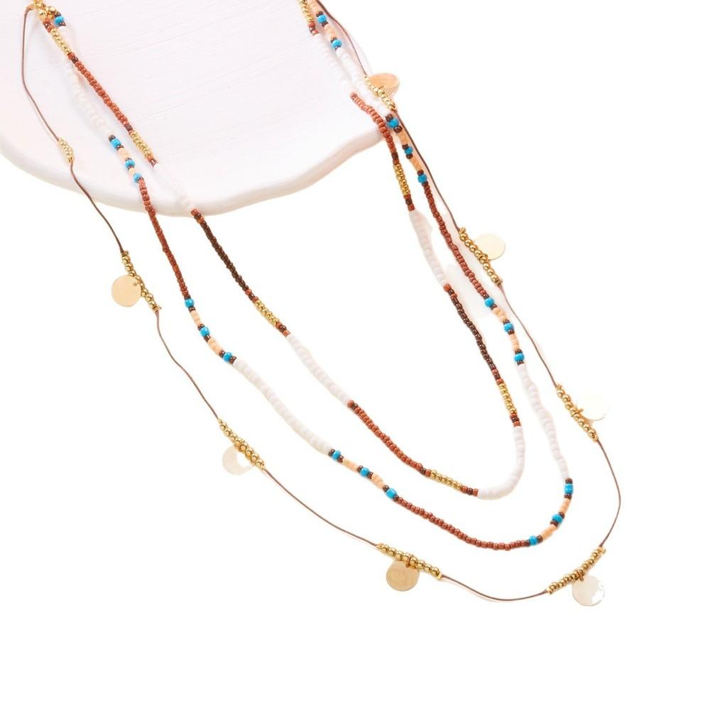 Bohemian Style Multilayer Beaded Necklace With Geometric Elements For Women