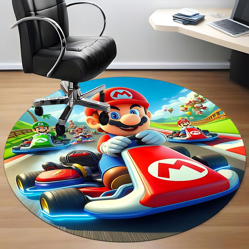 1pc Mario Kart Racing Office Round Area Rug, Under Office Chairs Bedroom Living Room Home Decor, Room Decoa1016180