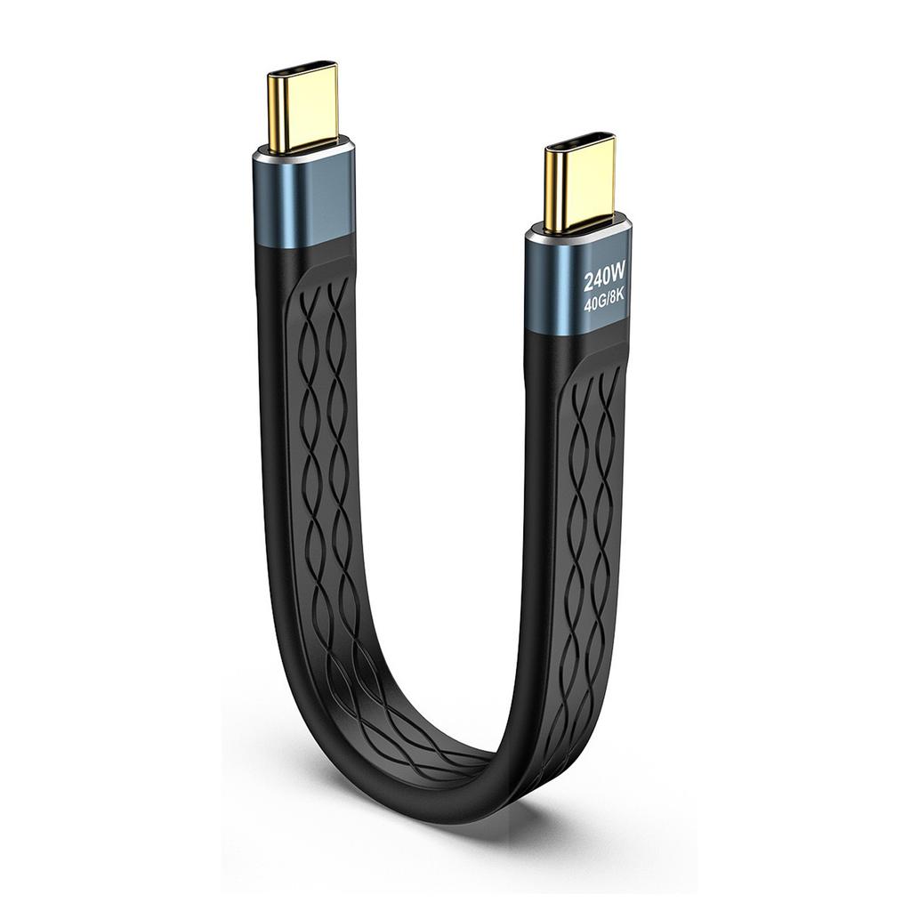 Type-C to Type-C 240W Short Cable Fast Charging USB-C Cord 40Gbps Data Transfer 8K Flat Slim FPC Data Charge Extension Cable