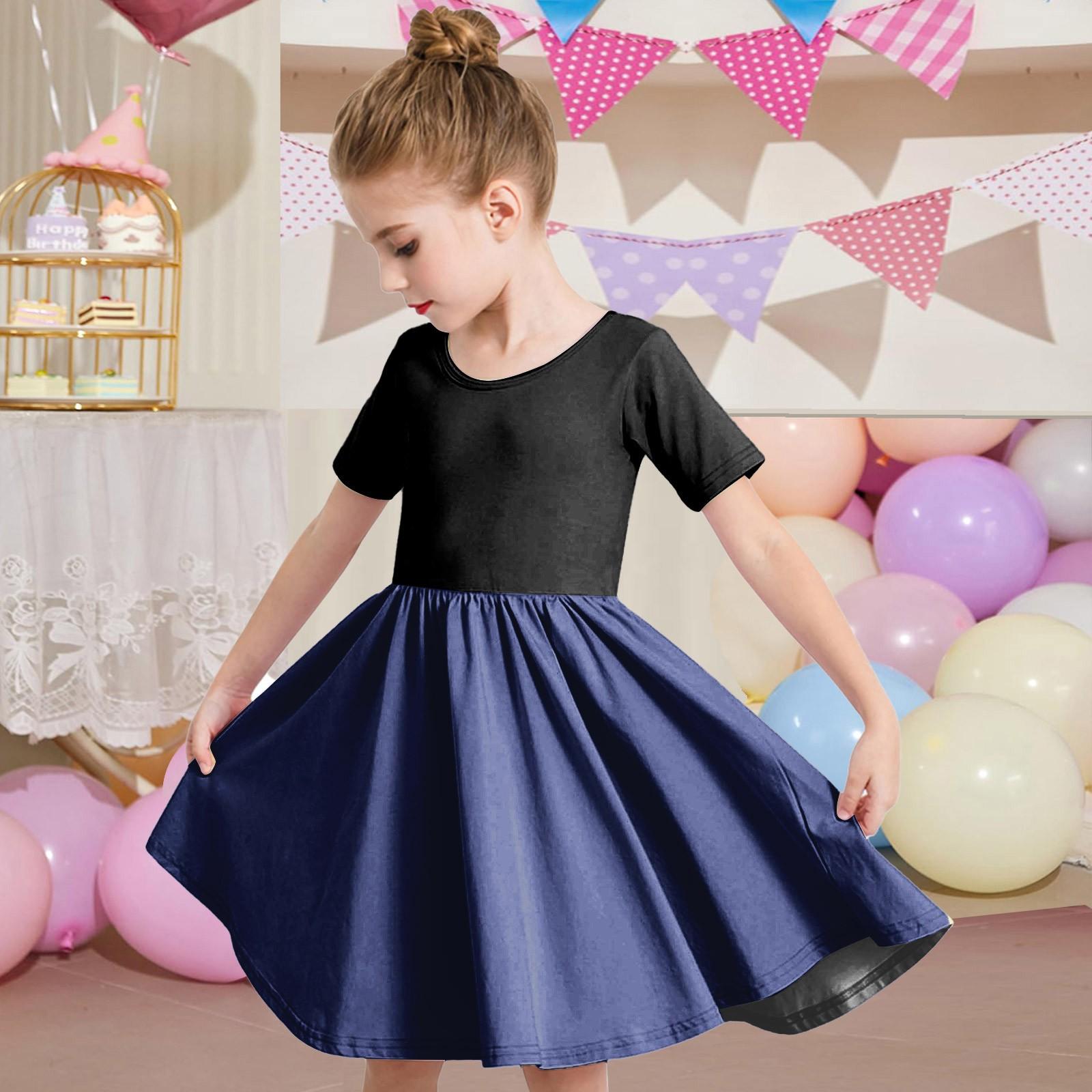 

Летнее платье для девочек, платье для малышей, однотонное повседневное платье-футболка с коротким рукавом А-силуэта 120