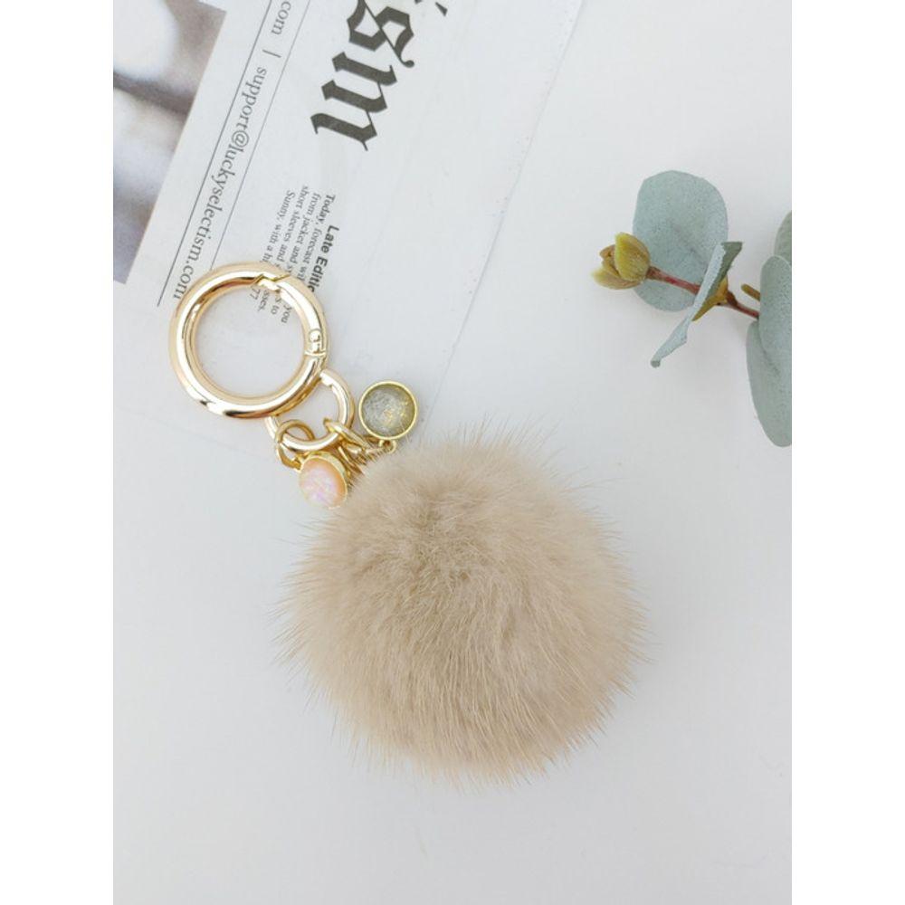 LALA Natural Mink Fur Keychain - L Beige