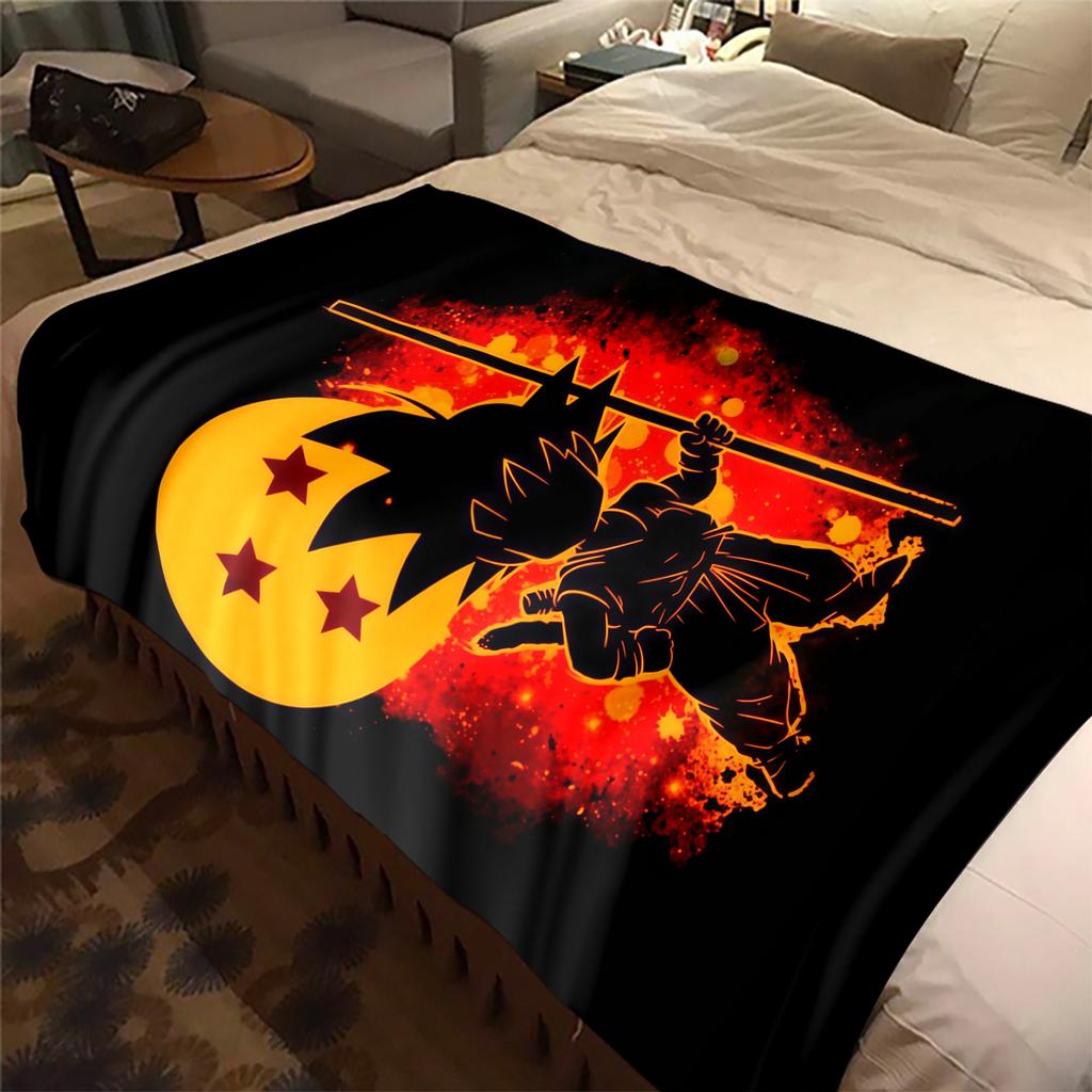 1PC Son Goku  Print Flannel Blanket, High Quality All Seasons, Home Decor, Warmth and Comfort, Perfect for Christmas Gifts