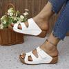 Women's Wedge Heel Thick Bottom Slippers Women's Roman Hollow Slippers Leisure Car Stitching Slope Heel Soft Leather Casual Slippers