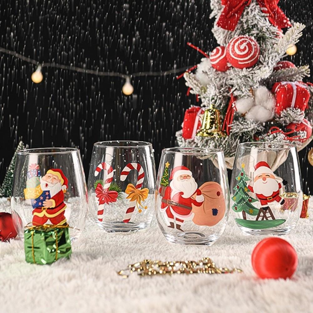 2D Print Christmas Glass Cups Transparent Santa Claus Double Walled Glass Cups Heat Insulation Wine Cups Home Decor