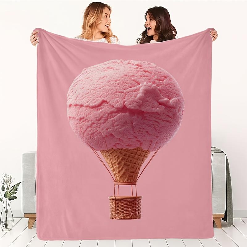 Eiscreme Heißluftballon Muster Flanell bedruckte Decke geeignet für alle Jahreszeiten geeignet für Wohnzimmer Büro Sofa Reisen