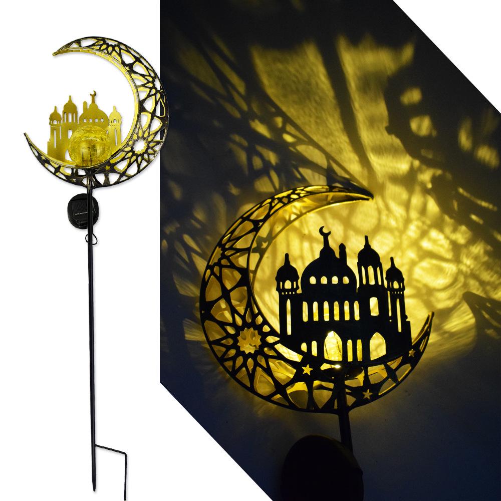 Antique Iron Art Solar Garden Lights: Moon & Sun Design Landscape Spotlight