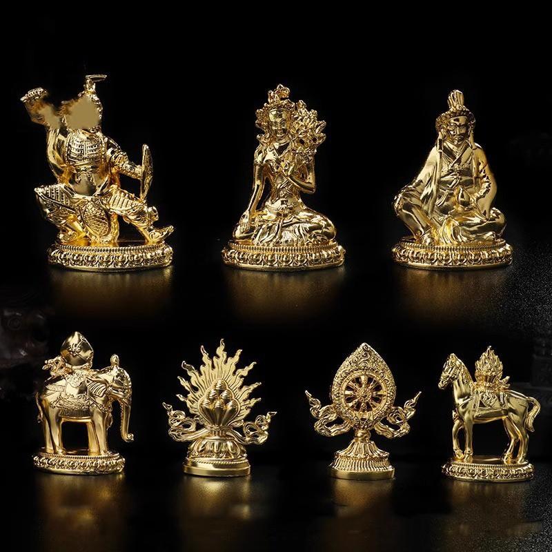 7pcs/set Gold Plating Tibetan Buddhist Supplies Seven Treasured Symbol Temple/Home/Office Putting Decorate Craft Statues