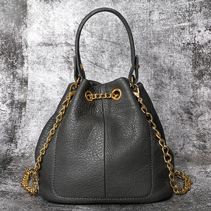 2026 Popular Vintage Fashion Chain Bag Women Genuine Leather Multi-Way Bucket Bag Compact Stylish Crossbody Shoulder Purse