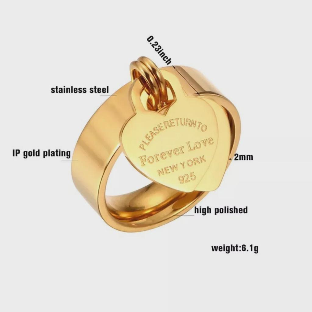 Gold-Plated Stainless Steel Heart Ring with Engraving