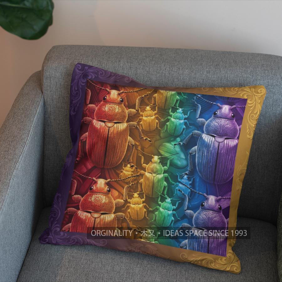 2D Colorful Beetle Pattern Throw Pillow Cover Pattern Cushion Cover Suitable For Sofa Bedroom Car Pillow Cover
