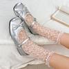 Spring And Autumn Retro Lace Medium Tube Stacking Socks Women'S Korean Hollow Mesh Socks Bubble Flower Thin Mesh Socks