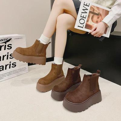 Botas de Plataforma de Ante para Mujer 2024 - Estilo Retro de Cabeza Grande, Calidez Plus de Terciopelo para Otoño/Invierno.