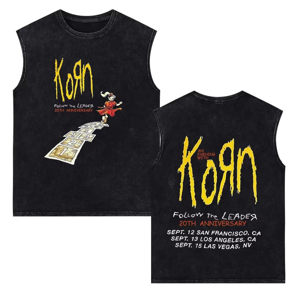 Korn Rock Band Vintage Washed Tank Tops Men's Fashion Metal Gothic Sleeveless Vest Cotton Oversized T-shirts Gym Clothing